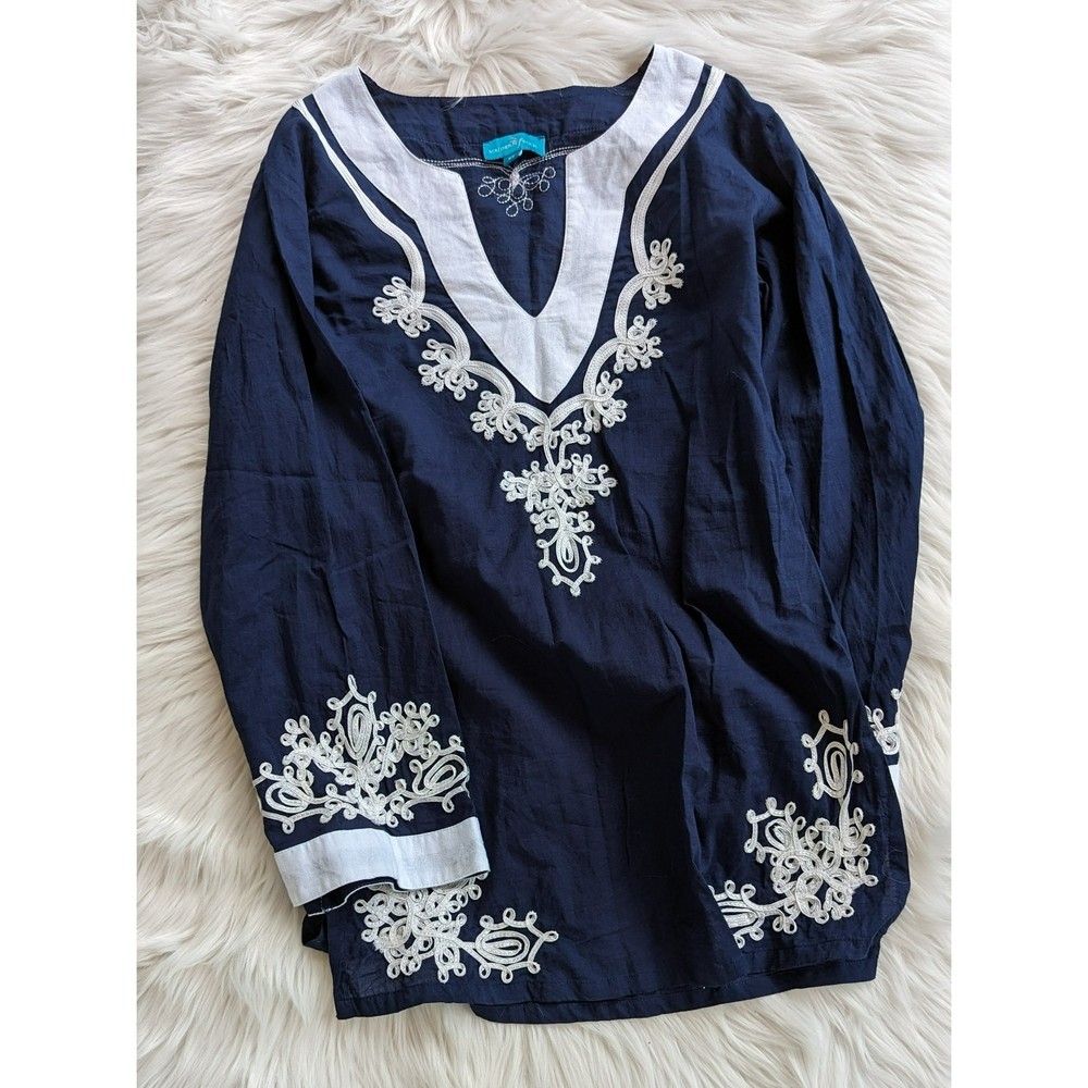 Southern Frock Cotton Deep Blue Embroidered Tunic Size Extra Small (XS)